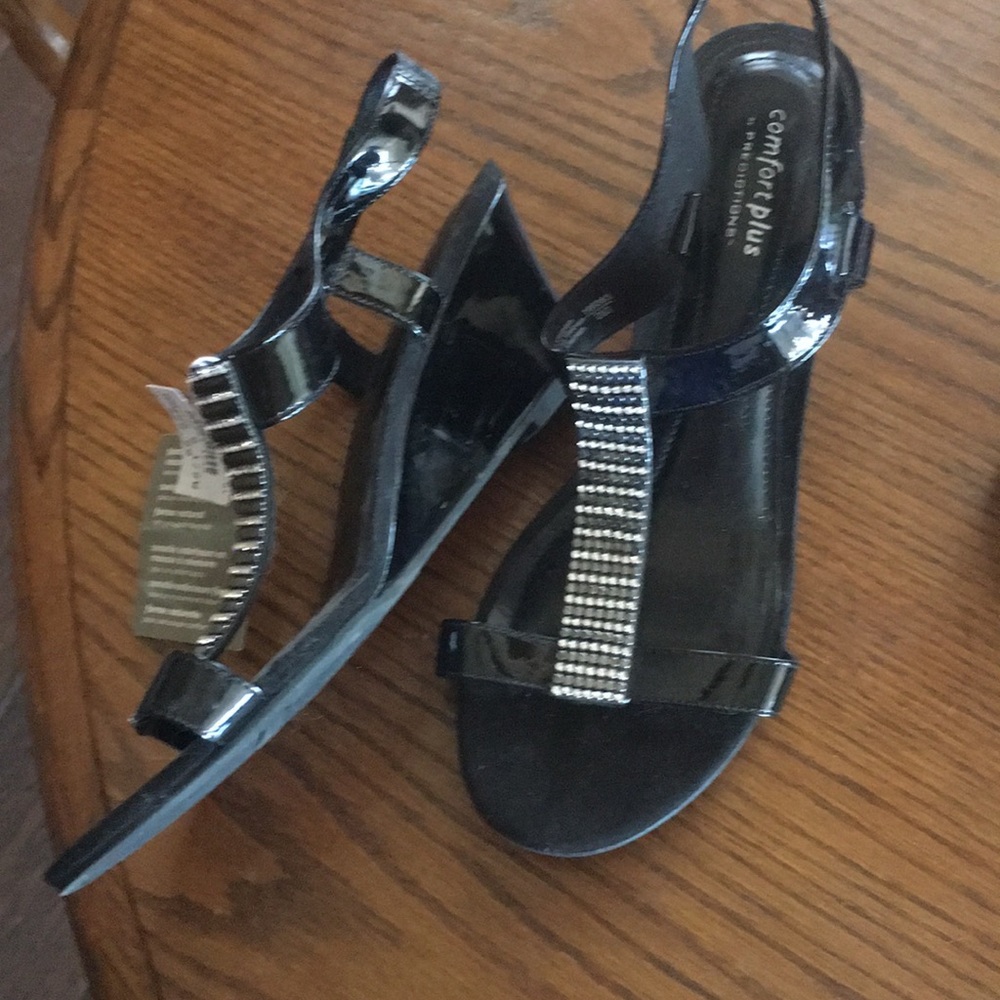 Brand new, never warn. Black patten leather wedges